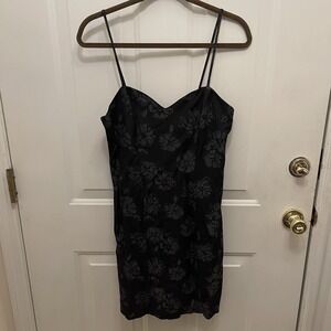 Vtg Chauncey St Slip Mini Dress Women's 7/8 Y2K 90s Black Floral USA Dark‎